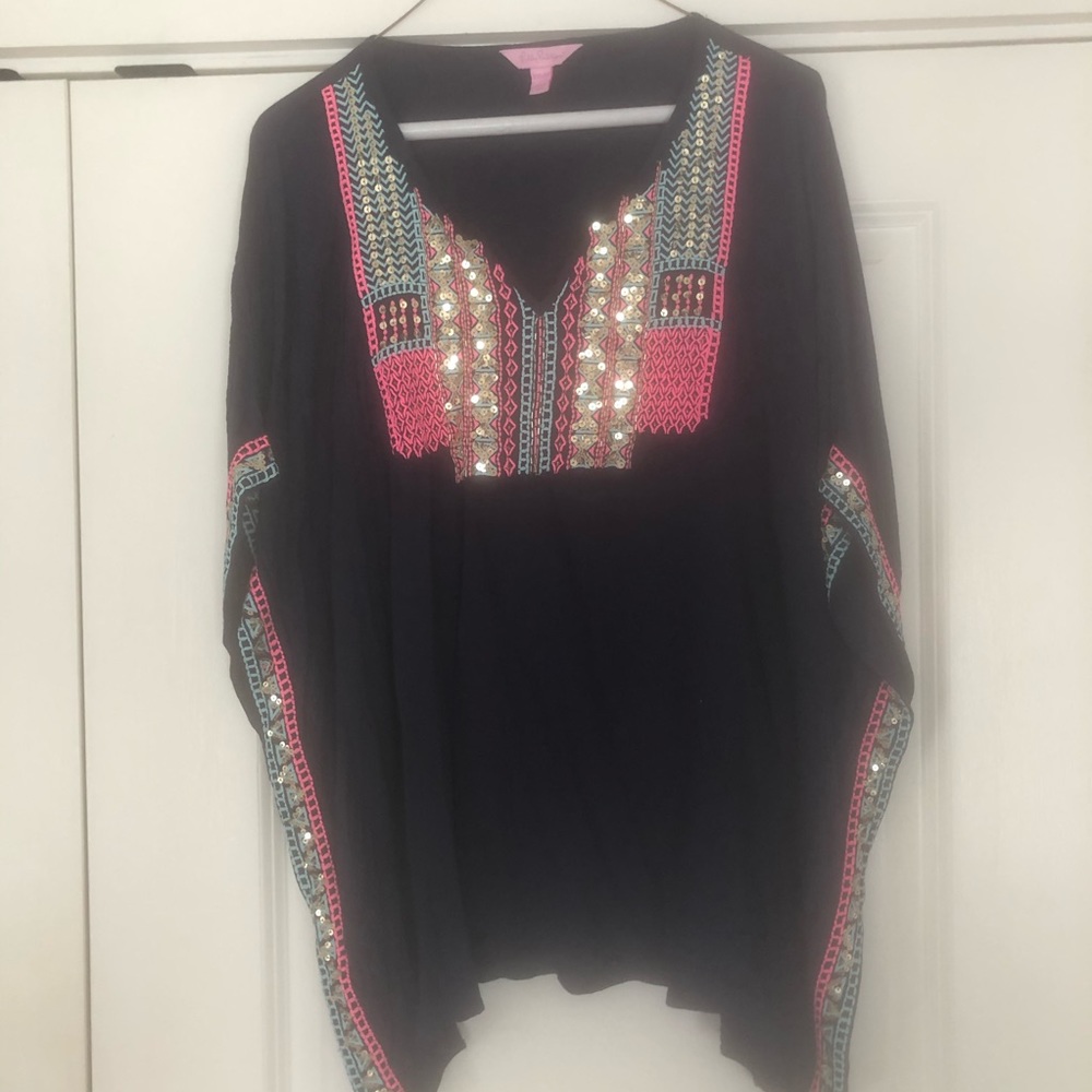 Lilly Pulitzer Embroidered Woven Poncho Top